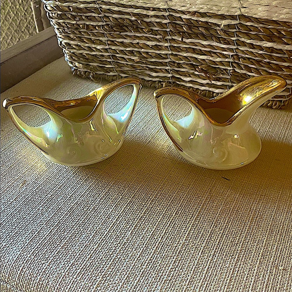 Vtg hand decorated “Pearl” 22 k gold luster ware. Made in USA by Pearl China&Co.